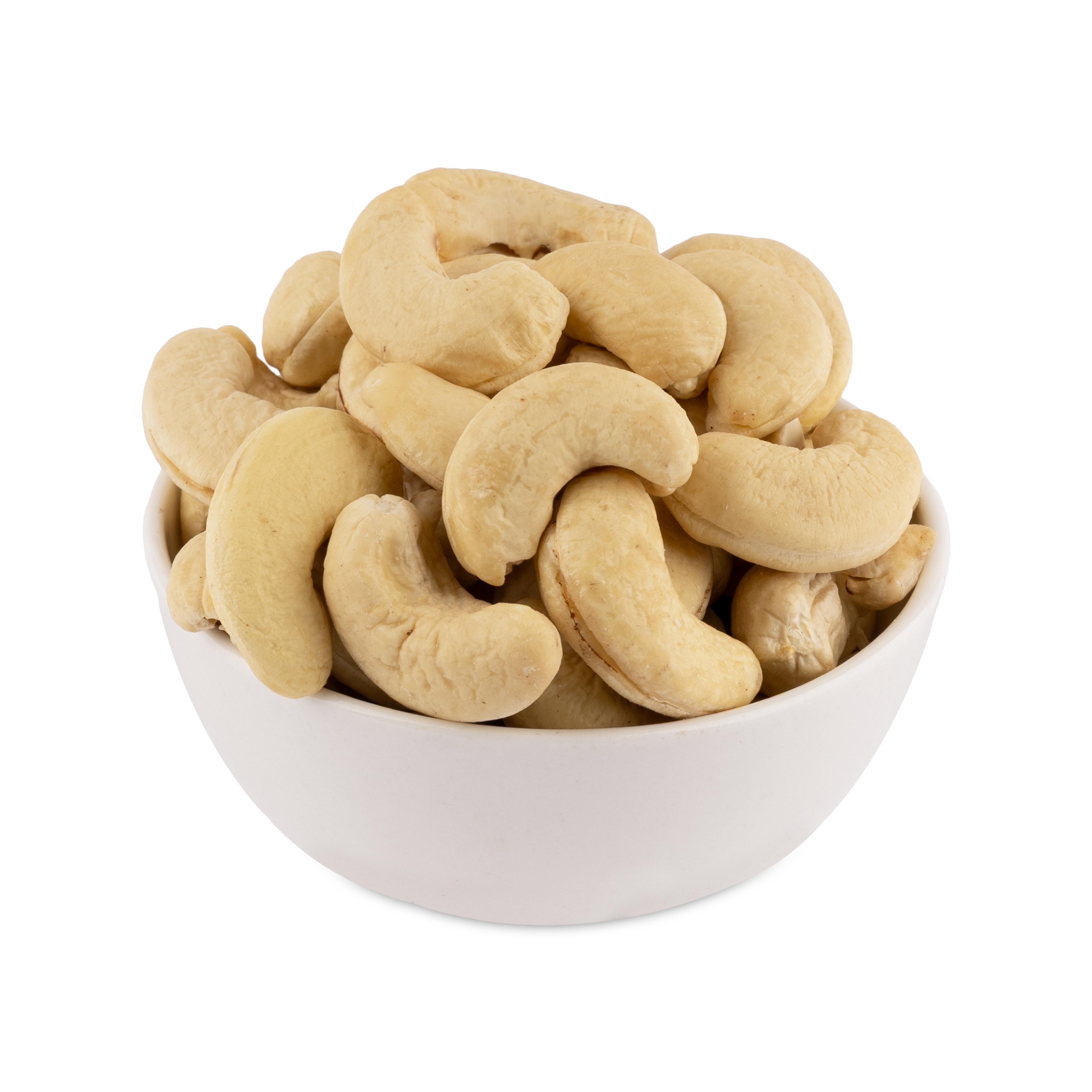 A rich bowl filled with premium W400 grade small cashew nuts 250 grms on a neutral background, highlighting the uniform size and clean texture of the dry fruit.